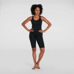Speedo - Womens Swimsuit Leaderback Kneesuit Black/Grey
