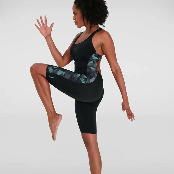 Speedo - Womens Swimsuit Leaderback Kneesuit Black/Grey - Image 3